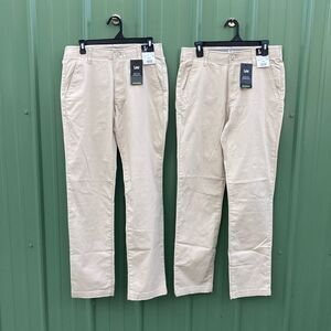 Men's Flat Front Chino with Motion Flex Waistband Khaki Pants 2-Pack Size 32X32